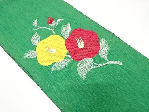 手織り真綿紬　椿模様織り出し　名古屋帯